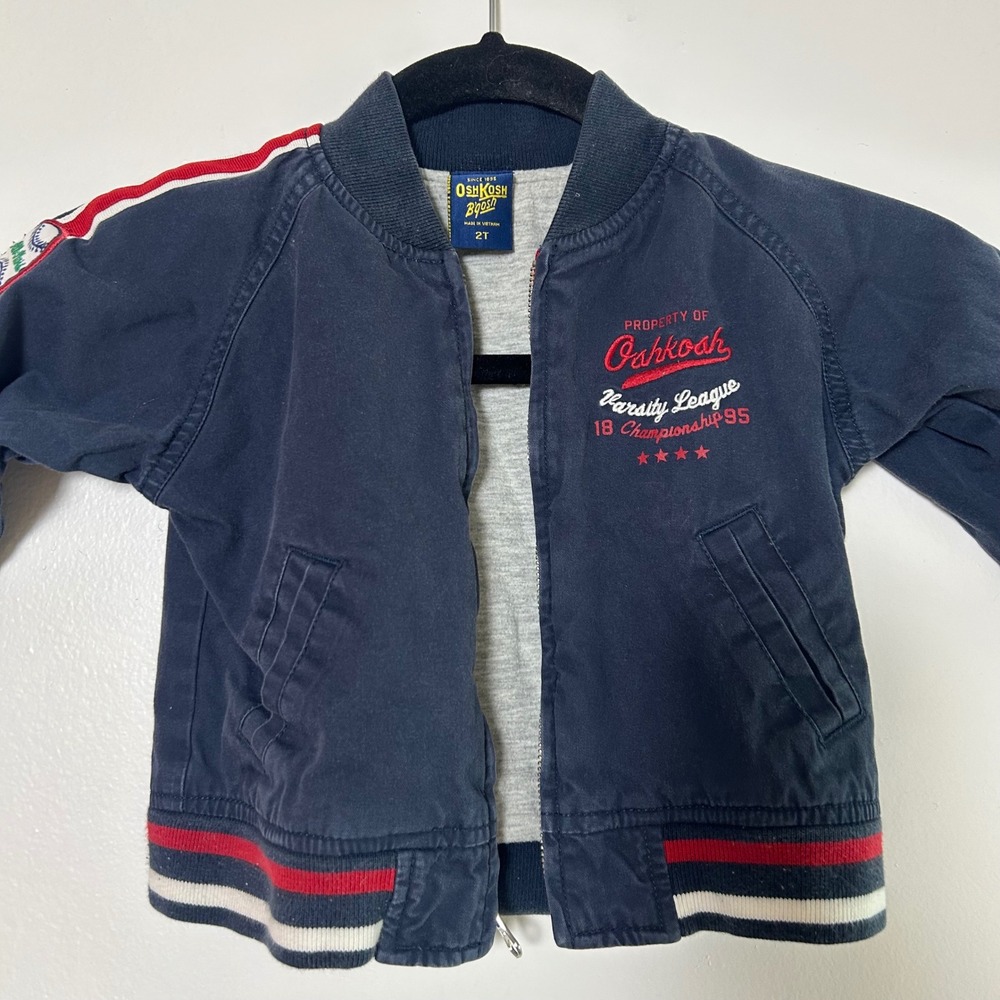 Vintage OshKosh B'gosh Kids Navy Varsity League Bomber Jacket Size 2T - Picture 3 of 8